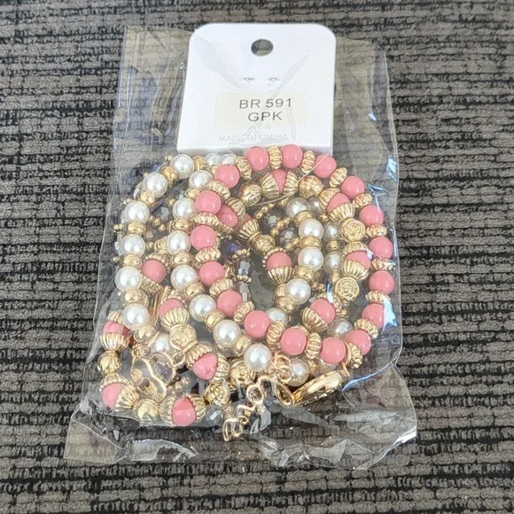 Bead And Pearl Stretch Charm Bracelet Heart Key Lock Love Angel Wing - Picture 3 of 7